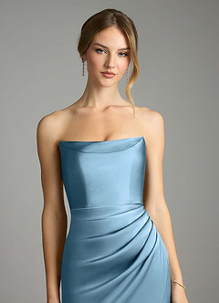 Azazie Leonis Bridesmaid Dresses Steel Blue Mermaid Pleated Stretch Satin Convertible Dress image4