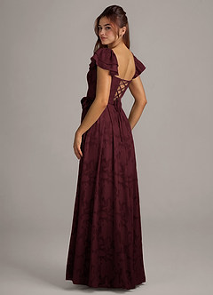 Azazie Aricella Bridesmaid Dresses Cabernet A-Line Corset Floral Burnout Dress image4