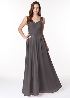 Azazie Zapheira Bridesmaid Dresses Steel Grey A-Line Ruched Chiffon Dress image1