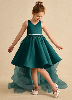Azazie Julietta Flower Girl Dresses Peacock Ball-Gown Convertible Tulle Dress image5