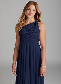 Azazie Charlize Junior Dark Navy A-Line Mesh Dress image6