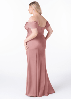 Azazie Amyra Bridesmaid Dresses Dusty Rose Sheath Off the Shoulder Stretch Satin Convertible Dress image12