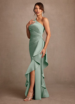 Azazie Yvette Mother of the Bride Dresses Agave Sheath One Shoulder Stretch Satin Dress image4