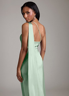 Azazie Galinda Bridesmaid Dresses Agave Mermaid One Shoulder Stretch Satin Dress image2