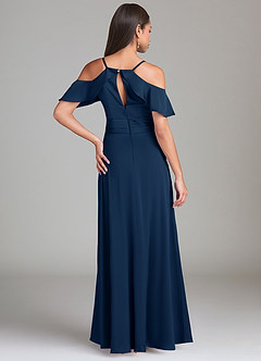 Azazie Dakota Bridesmaid Dresses Dark Navy A-Line Off the Shoulder Stretch Satin Dress image2