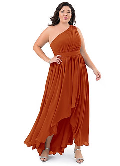 Azazie Mathilda Final Sale Paprika A-Line One Shoulder Chiffon Dress image6
