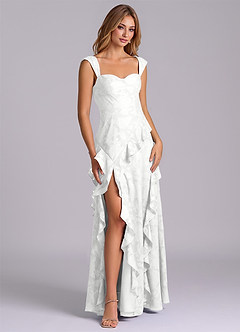 Azazie Sloane Vestidos de madrinha de casamento Vestido Branco de Esgotamento Floral de Linha A com Decote Coração image6