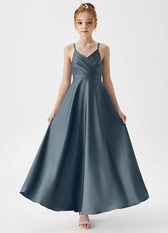 Azazie Avelina Junior A-Linie Plissee Stretch-Satin Kleid Zwielichtviolett image5