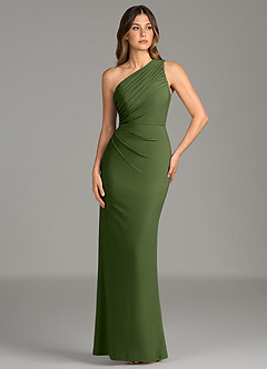 Azazie Akilah Bridesmaid Dresses Olive Mermaid One Shoulder Premium Stretch Jersey Dress image1