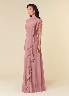Azazie Narine Mother of the Bride Dresses Dusty Rose A-Line High Neckline Pleated Chiffon Dress image2