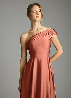 Azazie Melanie 신부 들러리 드레스 A라인 오프 더 숄더 스트레치 새틴 바닥 길이 드레스 image6