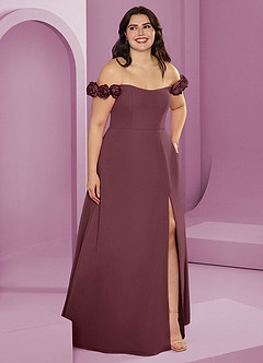 Barbie ♥ Azazie Suknie dla druhen Rozkloszowana szyfonowa sukienka z odkrytymi ramionami i kwiatowymi rozetkami image11