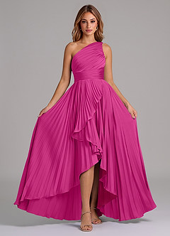 Azazie Lyrica Bridesmaid Dresses Fuchsia A-Line One Shoulder Stretch Satin Dress image6