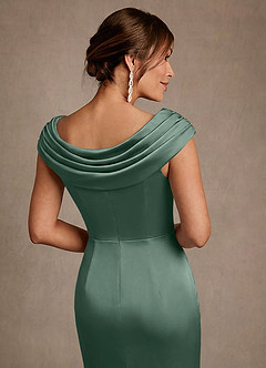 Azazie Irvine Mother of the Bride Dresses Eucalyptus A-Line Pleated Stretch Satin Dress image6