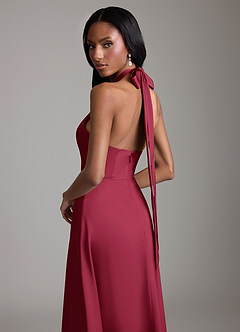 Azazie Tracie Bridesmaid Dresses Burgundy A-Line Side Slit Stretch Satin Dress image6