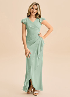 Azazie Julie Junior Abito Sirena in Chiffon Increspato Agave image1