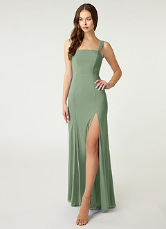 Azazie Alara Bridesmaid Dresses Matcha Sheath Side Slit Stretch Chiffon Dress image1