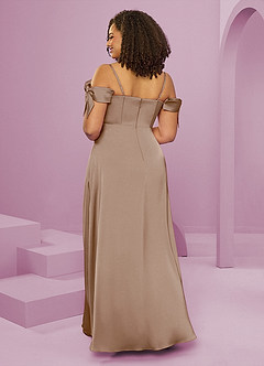 Barbie ♥ Azazie Jurken voor bruidsmeisjes Jurk van Stretch Satijn met A-Lijn Off the Shoulder Taupe image2