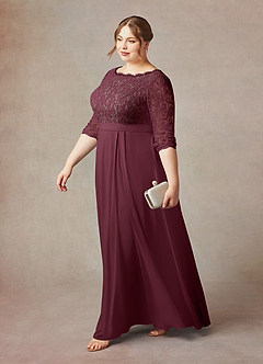 Azazie Lucianna Mother of the Bride Dresses Cabernet Taupe A-Line Lace Dress image10