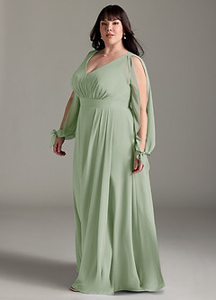 Azazie Matilda Brautjungfernkleider A-Linie Langarm Chiffon Kleid Staubiger Salbeigrün image11
