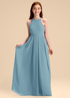 Azazie Arianthe Junior Abito A-Line in Chiffon Plissettato Blu Lunatico image3