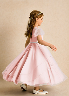 Azazie Duckie Abiti da Ragazza di Fiori Abito Principessa in Tulle Plissettato Rosa Rossore image2