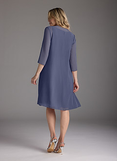 Azazie Shirley Mère de la mariée Robes Robe Trapèze en Mousseline de soie Plissé Scoop Bleu Orageux image3