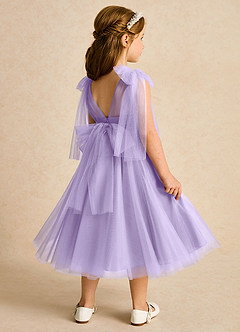 Azazie Dori Robe Demoiselle D'honneur Fillette Robe Trapèze en Tulle Rayé Lilas image3