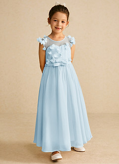 Azazie Arlo Flower Girl Dresses Sky Blue A-Line Bow Chiffon Dress image4