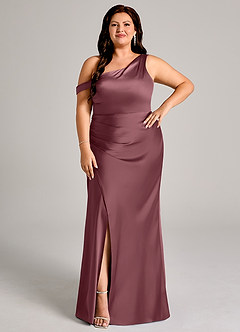 Azazie Madelyn Robes de demoiselle d'honneur Robe Sirène Convertible en Satin extensible Asymétrique Rose Du Désert image9