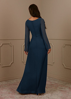 Azazie Belinda Mother of the Bride Dresses Dark Navy A-Line V-Neck Pleated Chiffon Dress image2