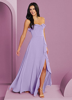 Barbie ♥ Azazie Robes de demoiselle d'honneur Robe Trapèze en Mousseline de soie Encolure en Forme de Cœur Lilas image4