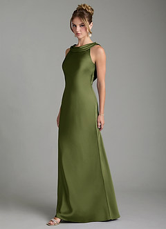 Azazie Aussie Bridesmaid Dresses Olive Sheath Pleated Stretch Satin Dress image4