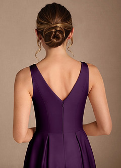 Azazie Fulton Mother of the Bride Dresses Grape A-Line Pleated Stretch Satin Dress image6