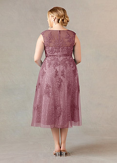 Azazie Flynn vestidos de madre de la novia Vestido de Malva Vintage de Tul de Corte En A con Cuello barco encaje image7