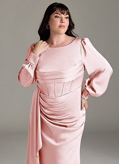 Azazie Raye Bridesmaid Dresses Blushing Pink Mermaid Long Sleeve Stretch Satin Dress image11