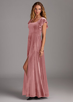 Azazie Bondi Bridesmaid Dresses Dusty Rose A-Line Side Slit Velvet Dress image5
