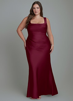 Azazie Agustina Bridesmaid Dresses Mulberry Mermaid Corset Stretch Satin Dress image7