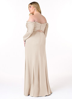 Azazie Hallie Bridesmaid Dresses White Alabaster Sheath Off-The-Shoulder Long Sleeve Stretch Satin Convertible Dress image10
