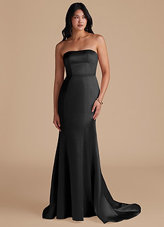 Azazie Aura Bridesmaid Dresses Black Mermaid Metallic Satin Convertible Dress image1