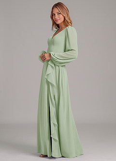 Azazie Simone Robes de demoiselle d'honneur Robe Trapèze en Mousseline de soie Manche longue Vert Sauge image6