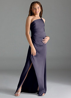 Azazie Eren Junior Stormy Sheath Pleated Stretch Satin Dress image3