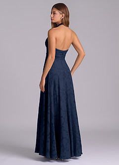 Azazie Tessie Brudtärnklänningar Klä av A-Linje i Blommig Utbrändhet Plisserad Mörk Marinblå image6