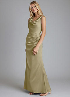 Azazie Tallie Bridesmaid Dresses Moss Green Mermaid Pleated Stretch Satin Dress image2