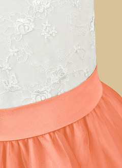 Azazie Vetty Robe Demoiselle D'honneur Fillette Robe Trapèze en Tulle Dentelle Ivoire Coucher De Soleil image11
