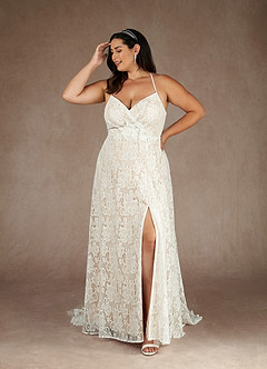 Azazie Camari At-home Try On Dresses Diamond White Champagne A-Line Sequins Lace Dress image6