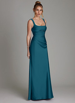 Azazie Agustina Abiti da Damigella Abito Sirena in Raso Elasticizzato Corsetto Blu Inchiostro image4