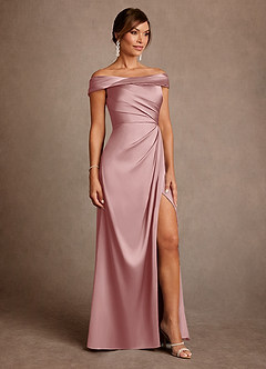 Azazie Bedford Mother of the Bride Dresses Dusty Rose Sheath Pleated Stretch Satin Dress image4