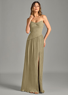Azazie Becka Bridesmaid Dresses Moss Green A-Line Strapless Chiffon Dress image1