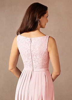 Azazie Ainsling Mother of the Bride Dresses Blushing Pink A-Line Square Neckline Lace Chiffon Dress image11